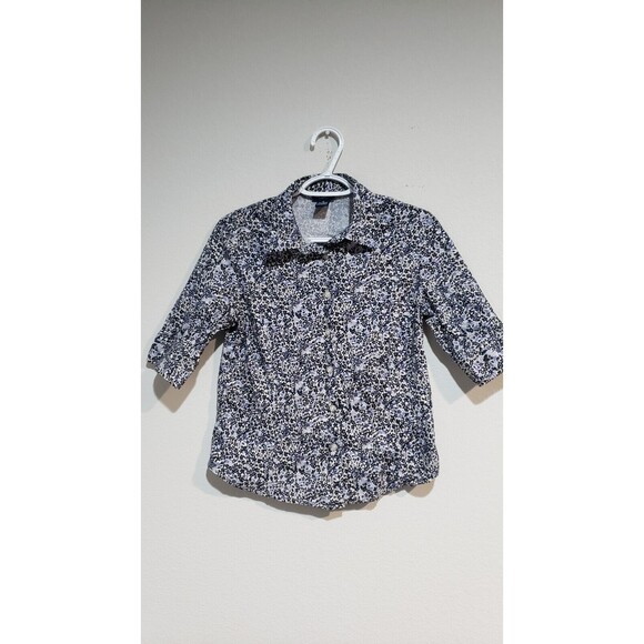 The Limited Stretch Women's M Purple/White Floral Elbow Sleeve Button Up Shirt - Picture 1 of 5